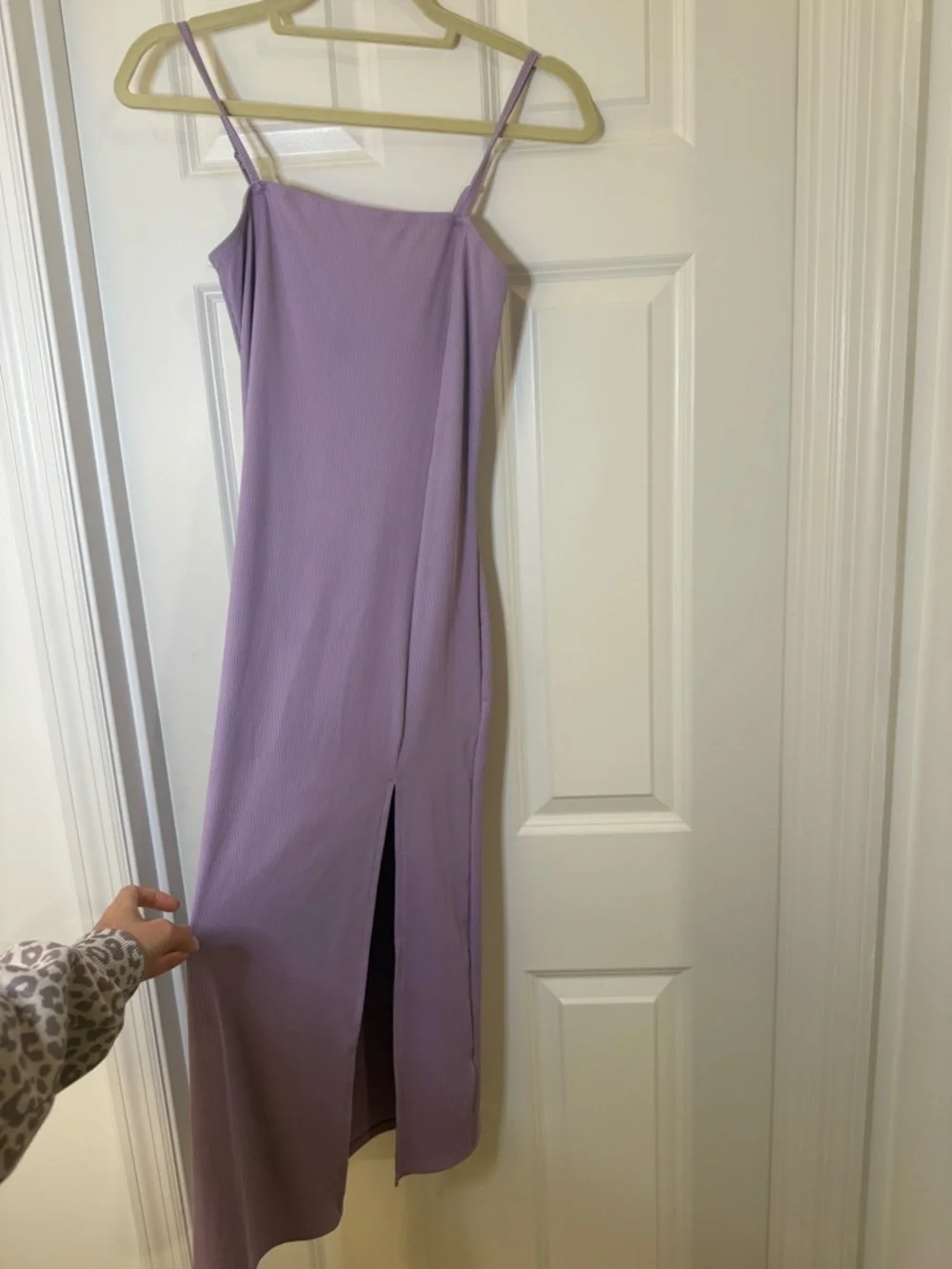 Lavender Bodycon Midi Dress Slit Minimal Chic Slip Dress S - Picture 7 of 11